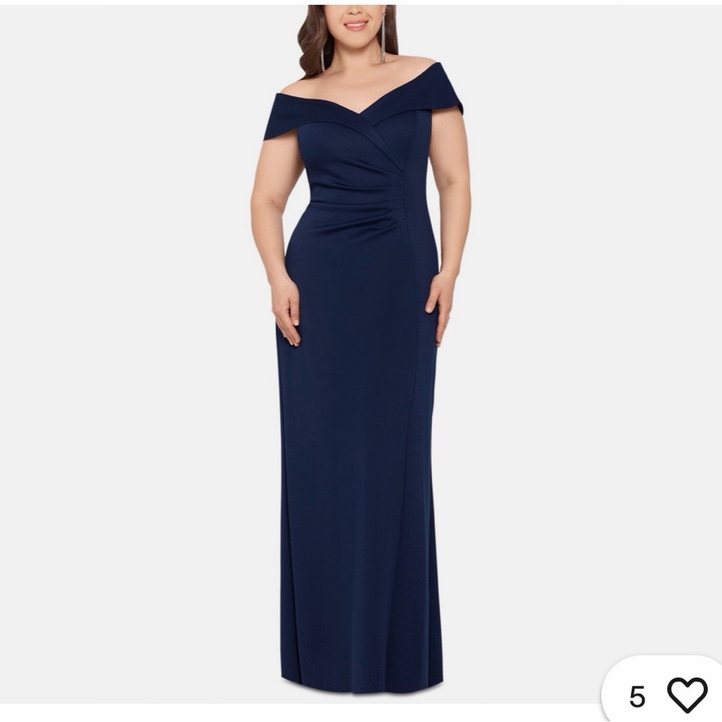 Xscape Off-The-Shoulder Navy Maxi Gown
